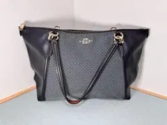 「美品」Coach ネイビーとホワイトのレザートートバッグ