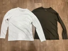 【洋服の青山】ビジカジ ゼロプレッシャー 長袖Tシャツ2点（白とカーキ）M