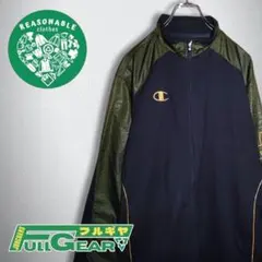 古着　チャンピオン　トラックジャケット　ラグラン　金ロゴ　モスグリーン✕ブラック