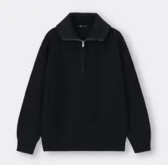 GU ニット　セーター　トップス　ハーフジップ　ブラック　カジュアル　美品　M
