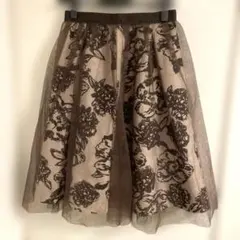 JUSGLITTY チュール重ねプリントスカート 花柄 ブラウン サイズ2