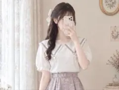 axes femme POETIQUE セーラーカラーブラウス 半袖 リボン 白