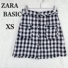 【ザラ ベーシック】チェック柄 ミニスカート黒・白 ポケット付き オシャレ XS
