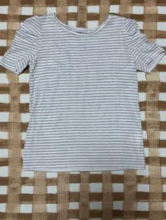 【KBF】パフスリーブ ボーダーTシャツ グレーのサムネイル