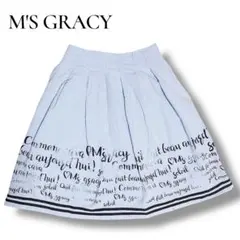 【エムズグレイシー】現行　シアサッカー　プリント膝丈スカート　ストライプ　40