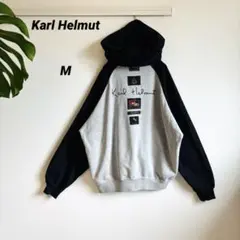 カールヘルム ワッペン＆刺繍 ジップアップパーカー M グレー×ブラック　日本製のサムネイル