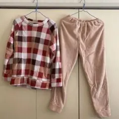 GU フリース パジャマ S ルームウェア上下セット　ピンク赤チェック