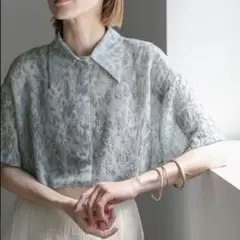 【未使用新品】select MOCA ニュアンス柄シアーシャツ ブルー