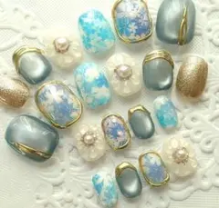 ネイルチップ ぷっくりお花/花柄/フラワー/マグネット/入学式フルサイズb962