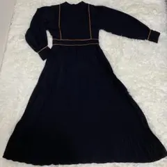 最終値下✨美品✨armonia ベネシャン　配色ワンピース　黒　プリーツスカート