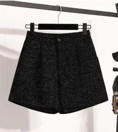 コーデュロイ ハイウエスト ビッグサイズ ブラック ショート パンツ 着痩せ