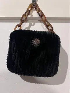 EVRIS エヴリス ベロア調 ハンドバッグ チェーン付き サンモチーフブラック