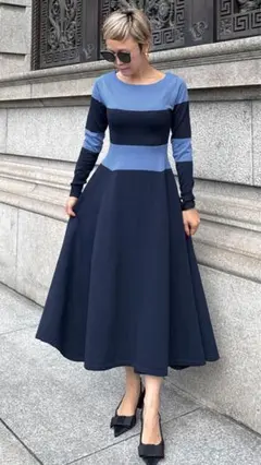 ジェンヌ　配色美ラインニットワンピース