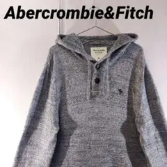 【古着】アバクロンビーアンドフィッチ ニットパーカー ボタン首 刺繍ワンポイント