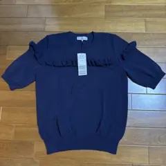新品☆組曲　フリル付きネイビー半袖ニットのサムネイル