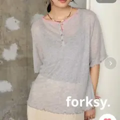 【forksy.】＜エブリデイシリーズ＞シアーワッフル 配色 へンリーネックのサムネイル