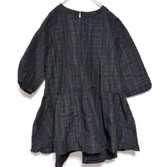 【美品】オペークドットクリップ シアーチェック チュニックブラウス M 黒のサムネイル