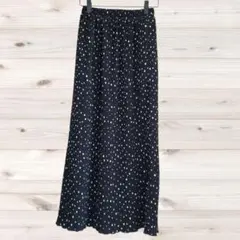 B2387 Vintage ロング フレアスカート(ONE SIZE) 黒 水玉のサムネイル