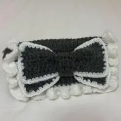 りぼんペンケース 編み物 ブラック×ホワイト ハンドメイド - メルカリ