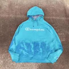 ゆ*い様 鬼フェード Championロゴ刺繍パーカー XL褪色 ターコイズブル