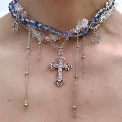 ⋆⸜♱⸝‍⋆パンク Y2K ネックレス チョーカー ビーズ ユニセックス クロス