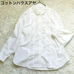 【コットンハウスアヤ】レースフリル付き　ホワイト長袖シャツ　ブラウス　日本製　Mのサムネイル