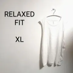 S681 リラックスフィット XL ホワイト ノースリーブTシャツ 綿