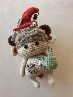 ハンドメイド ウール毛糸 手作り 灰色猫の紳士 猫 あみぐるみ
