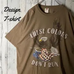 イーグル Tシャツ ブラウン 星条旗 USA ビッグプリント 大鷲 鷹 2XL