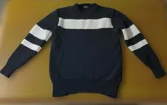 ネイビー ホワイト ストライプ ニットセーター M