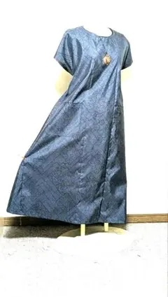 大島絣着物リメイクロングワンピース 317