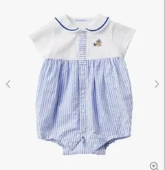 現行品　familiar ストライプロンパース 白/青