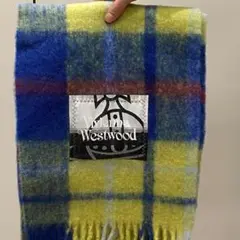 未使用品 ヴィヴィアンウエストウッド デカロゴ マフラー 大判ストール 黄X青