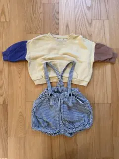 Breezeカラフル袖トレーナーとストライプパンツセット 80cm 綿100%