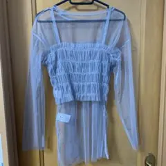 シアー素材 フリルビスチェ Fサイズ グレー