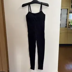 ブラックリブ編みフルボディレオタードM L
