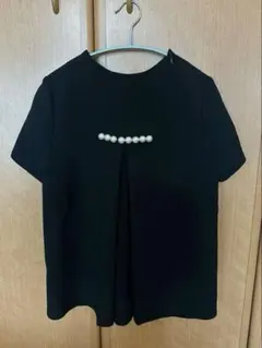 YOKO CHAN ヨーコチャン 黒 パール装飾 半袖トップス　38サイズ