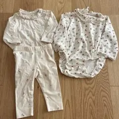 花柄ロンパース・レギンス　３点セット　オーガニックコットン　60〜70サイズ