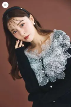 polaura ポローラ レースフリルカーディガン ブラック