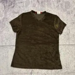 vintage Vネック Tシャツ ブラウン 無地　短丈　サテンのサムネイル