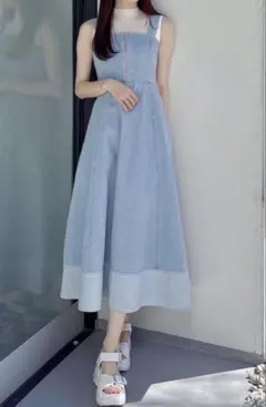 MERCURYDUO ヘムデザインデニムキャミワンピース インディゴーブルー