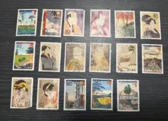 使用済切手 80円 浮世絵デザイン 17枚セット