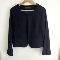 Reflect ネイビー ラメ入り ノーカラージャケット 11号