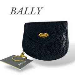 美品 BALLY コインケース 小銭入れ ロゴ キーリング レザー ネイビー