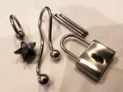 南京錠 星 変形 ボディピアス 3個セット おまけシャフト付