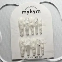 ネイルチップ 韓国 クリアフラワー リボン ビジュー 上品 ロング ブライダル