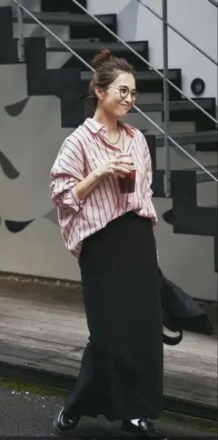 430×ANIECA ストライプビッグシャツ　pink