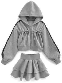 リボンパーカー×ミニスカートスウェットセットアップ[pm742]