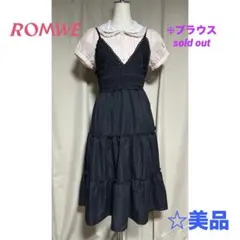 ROMWE キャミワンピース ブラック レース バックリボン