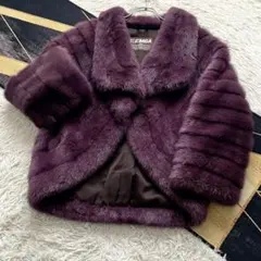 着丈64/クロップド/激レアデザイン ファーコート 毛皮 L 紫 ミンク エンバ